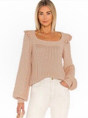 525 Revolve Ruffle Cable Pullover Sweater Medium